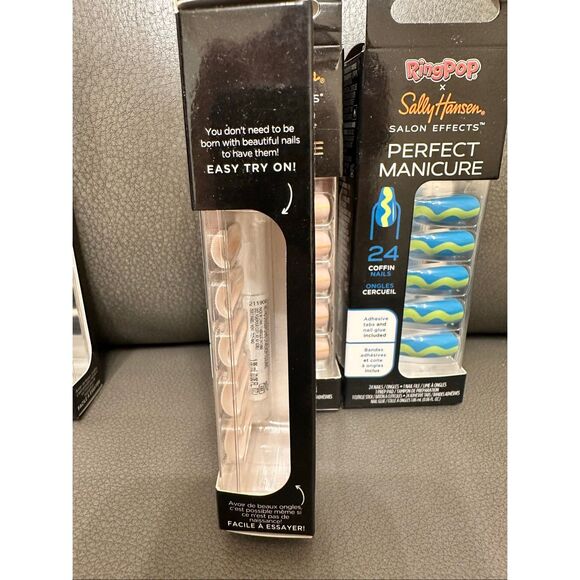 Sally Hansen Ring Pop Green and Blue and French Tip Coffin Shape Nails New - Picture 5 of 5